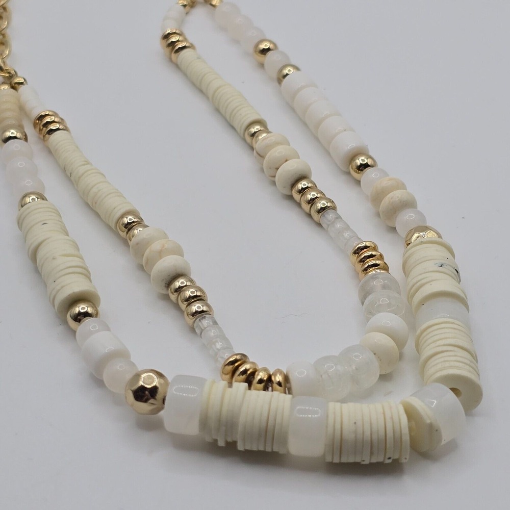 Time and Tru Layered Necklace Women Cream‎ Gold Beaded Boho Coastal Minimalist